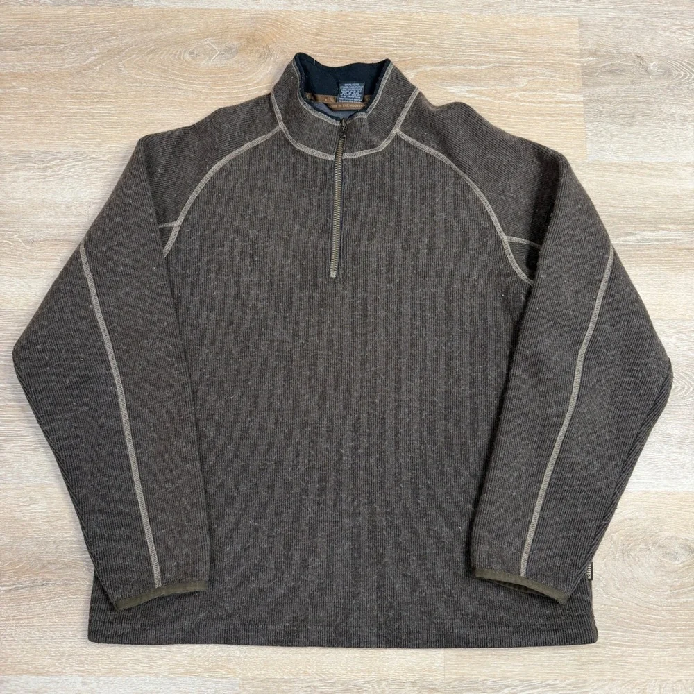 Kuhl Thermo Kore Mens Large Brown 1/4 Zip Pullover Ribbed Fleece Sweater L